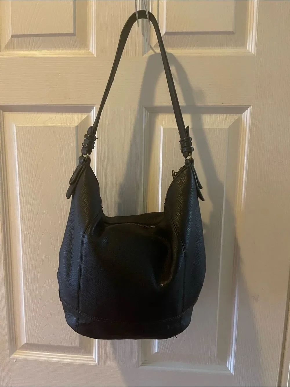 The Sack leather Black Hobo Bucket style Shoulder Bag.